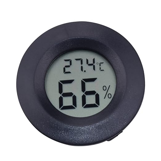 GANAZONO 4pc Digital Humidity and Thermometer Round Acrylic Embedded Design for Reptiles and Pets Lightweight Temperature and Humidity Gauge for Home Use Black