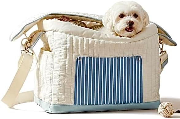 Tristan Home Luxury Quilted Pet Carrier Tote Bag, Waterproof, Adjustable Shoulder Strap, 42cm x 28cm x 20cm, Cream White