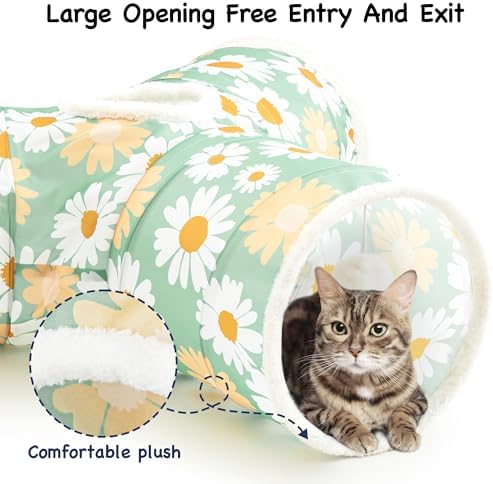 Tempcore Cat Tunnel, 3-Way Collapsible Toy for Indoor Cats, Daisy Green - Image 3