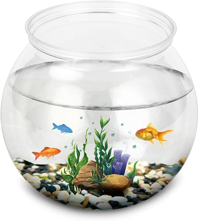 Happyyami Spherical Plastic Fish Tank 3 Gallon Clear Fish Bowl for Goldfish Shrimp Turtle with DIY Miniature Water Garden and Home Office Decor