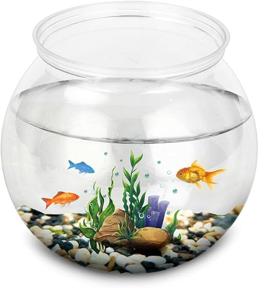 Happyyami Spherical Plastic Fish Tank 3 Gallon Clear Fish Bowl for Goldfish Shrimp Turtle with DIY Miniature Water Garden and Home Office Decor