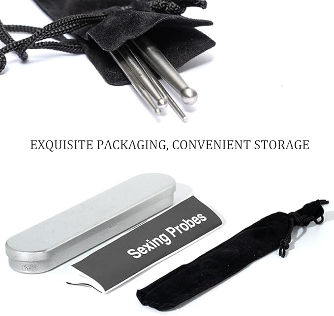 Snake Probe Kit Professional 5 Pieces Snake Sexing Probes, Stainless Steel Reptile Gender Detection Tool for Different Size Snakes