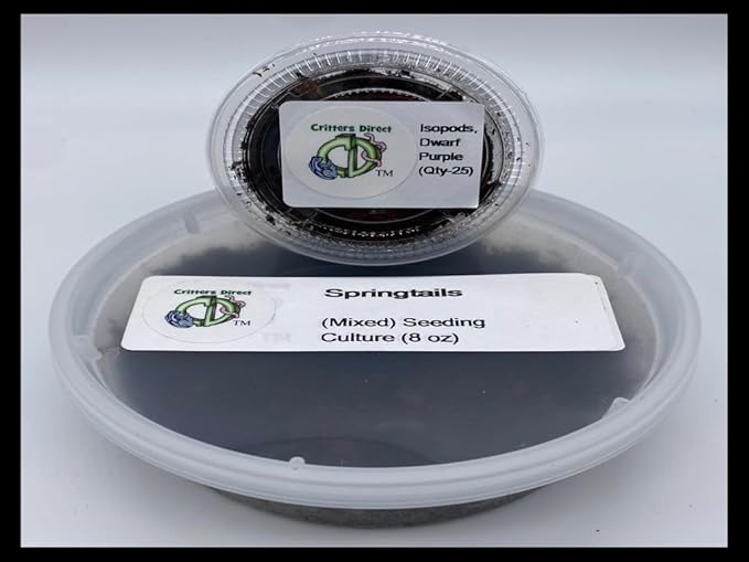 Dwarf Purple Isopods (Qty-25) & Springtails (8 oz Seeding Cuture) Combo Package, for Amphibian/Reptile/Invertebrate Bioactive Habitats, by Critters Direct