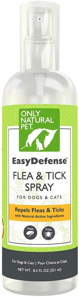 Only Natural Pet EasyDefense Flea and Tick Spray for Dogs and Cats - Natural Active Ingredients Geraniol and Peppermint Oil to Naturally Repel Fleas & Ticks - 8.5 oz Bottle