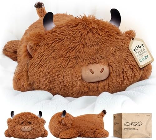Mewaii Highland Cow Plush Pillow Cute Plushies, Fluffy & Huggable, 13 in by Mewaii