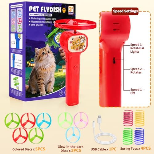 BABORUI Cat Toy Disc Launcher, Rechargeable Interactive Cat Fetch Toy Launcher with 8 Flying Discs, Flying Enrichment Toys for Indoor Bored Kittens & Adult Cats (Red-1) - Image 6