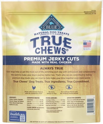Blue Buffalo True Chews Premium Jerky Cuts Dog Treats, Made in the USA with Natural Ingredients, Chicken, 32-oz Bag, (Pack of 3)