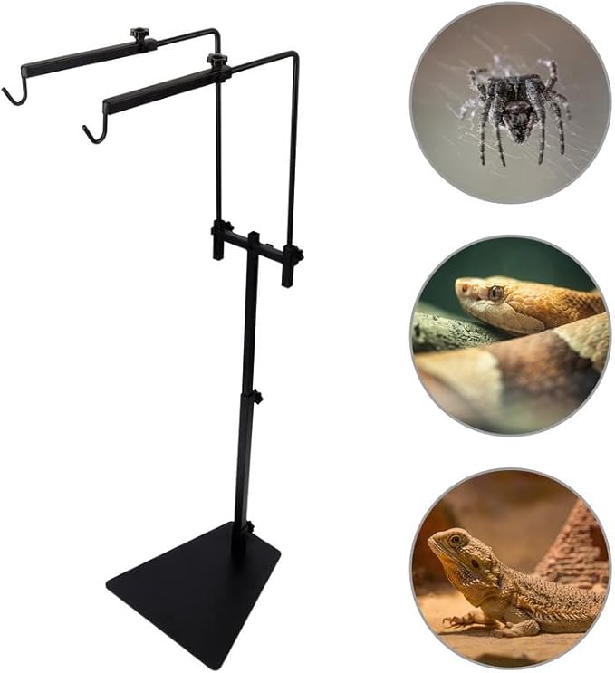 Reptile Heat Lamp Stand,Pet Lamp Holder, Adjustable Metal Floor Light Lamp Bracket Support for Reptile Small Animals or Succulent Plants Glass Terrarium(2 Hooks)