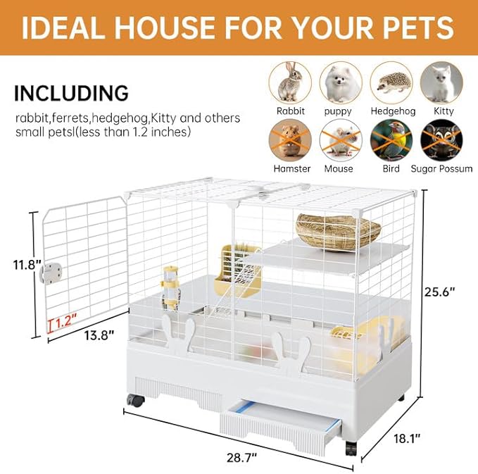 Oneluck Bunny Cage Indoor Rabbit Hutch with Pull Out Tray Rabbit, Guinea Pig, Chinchillas, and Small Animal Cage