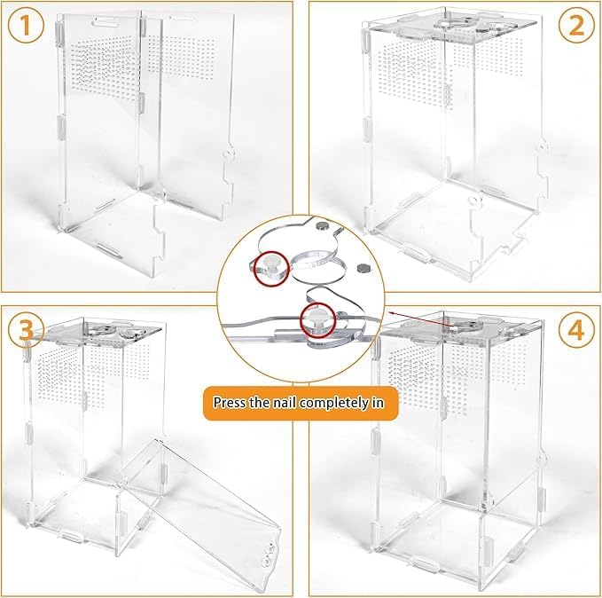 VERTUPET 4"x4"x8" Acrylic Jumping Spider Enclosure, Clear Arboreal Reptile Habitat Tank with Secure Locking Latch for Frogs, Crickets, and Snails, New