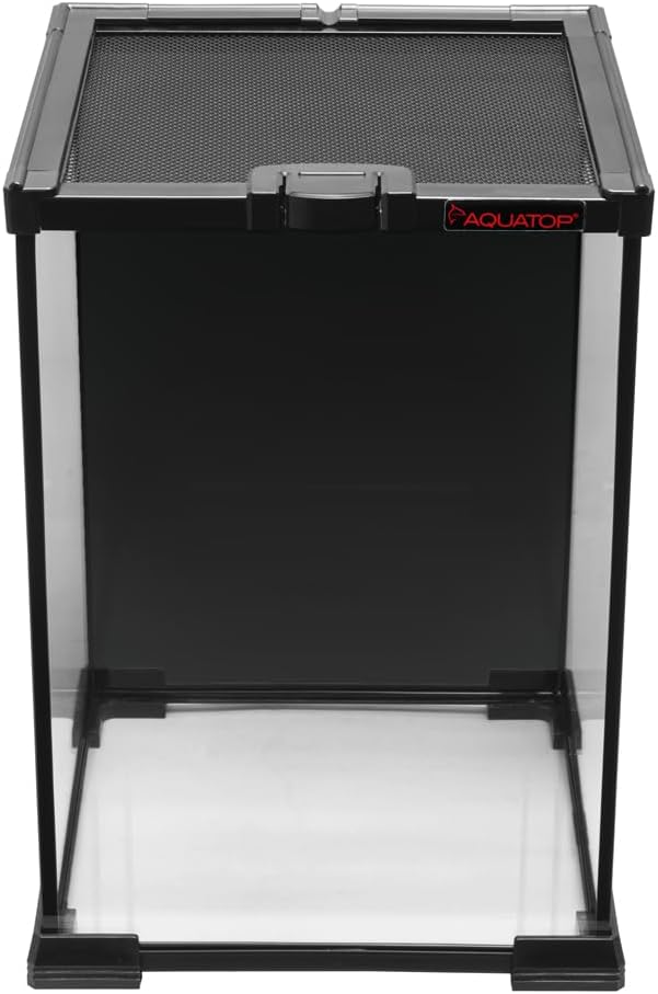 Aquatop 3.2 Gal Stackable Small Pet Terrarium - Durable Clear Glass Tank with Removable Ventilated Mesh Top for Reptiles, Arachnids, and Amphibians, RT-03