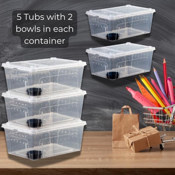 Critter Keeper 5-Pack Reptile Habitat - Large 12.59"x8.66"x5.9" Transparent Plastic Terrarium with Feeding Bowls, Ventilated Cricket Cage for Gecko, Tarantula, Snake, Frog, Lizard, Spider & Scorpion