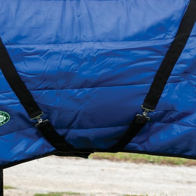 Country Pride Sentinel Channel Quilt Stable Blanket, Midweight Open Front, 420D Nylon Outer Shell, 250g Poly-Fill Insulation, Fleece Wither Protection, Adjustable Leg Straps, Bias Surcingle (84, Blue)