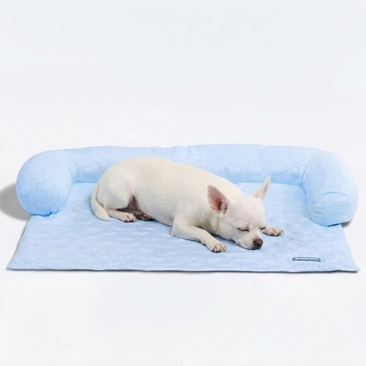 Spark Paws Cooling Couch Cover Dog Bed, Furniture Protector Mat, Non-Toxic Washable Pet Cooling Pad for Large & Small Dog - Hearts Blue - Size S