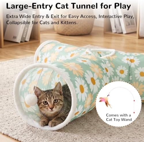 Tempcore Cat Tunnel, 3-Way Collapsible Toy, Large Size Daisy Green Printed - Image 3