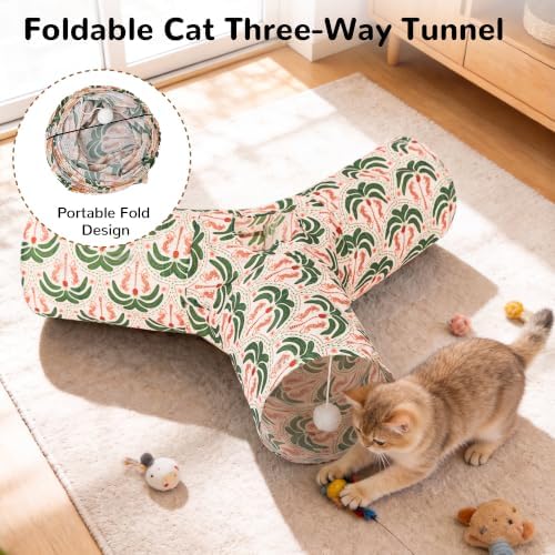 Tempcore Cat Tunnel, 3-Way Collapsible Toy, Large Size Khaki Coconut Tree - Image 6