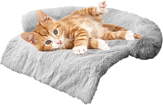 Tinaco Calming Dogs/Cats Bed Mats, Dog Pad Washable Removable Couch Cover, Plush Long Fur Mat for Pets, Waterproof Lining, Perfect for Small, Medium and Large Dogs and Cats (Light Gray, 31"x23")