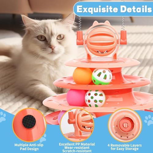 Goosheep Cat Toy Interactive Pet Plaything for Indoor Kitten Interactive Kitty Puzzle Ball with 2 Cat-Tease (Orange) - Image 3