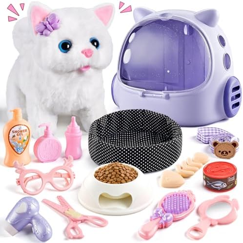 Cat Toys for Kids Girls 3 4 5 6 Year old, Interactive Toy Cat with Walking and Meowing, Electronic Robot Stuffed Cat, Pretend Play Toys for Toddler 3-5 6-8, Idea Birthday Gifts for 5 Year old Girls by Unknown