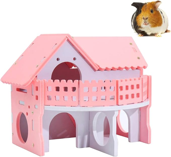 Hamster House Double-Deck Sleeping Hut Pet Exercise Play Toys Chews for Dwarf Rat Chinchillas Guinea Pig Small Pet