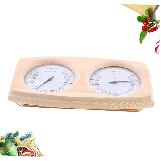 Toyvian Wooden Hygrothermograph for Sauna Thermometer Humidity Temperature Read Pointer