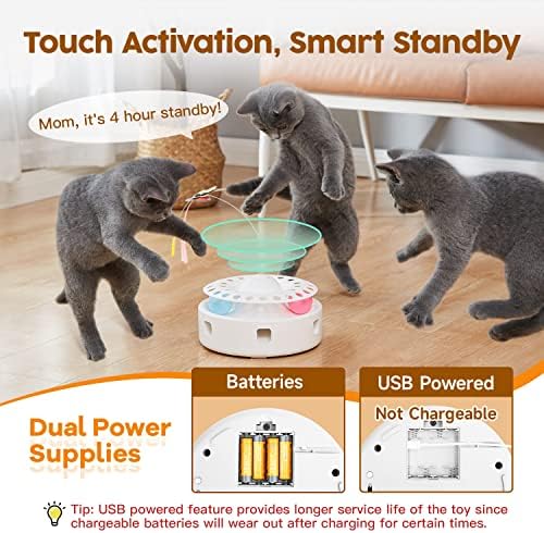 Potaroma Cat Toys 3in1 Automatic Interactive Kitten Toy, Fluttering Butterfly, Moving Feather, Track Balls, Dual Power Supplies, USB Powered, Indoor Exercise Kicker (Bright White) - Image 6