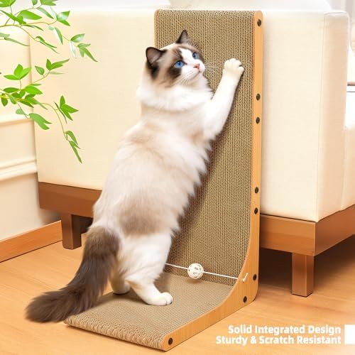 26.8 Inch Cat Scratching Post, Premium High Density Cardboard Cat Scratcher, Reinforced Durable Scratching Pad with Catnip Toy Ball for Indoor Cats - Image 2