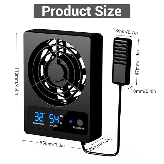 Reptile Ventilation Fan, USB Dehumidifier for Rainforest Terrarium with LCD Digital Display, Increasing Air Circulation for Amphibians, Reptiles, Snakes, Tortoise, Lizard Tank
