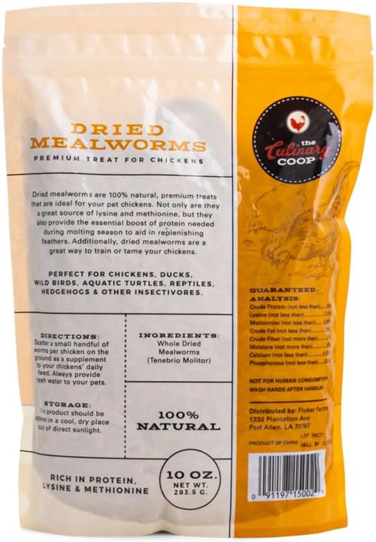 Fluker's Culinary Coop Premium Chicken Treats, Mealworms 10 oz, High Protein Worm, Nutritious Treat