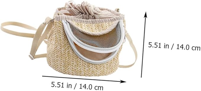 Pets Go Out Backpack for Small Animals Breathable Hamster Carrier with Ventilated Gauze Stylish Straw-Woven Design for Comfortable Travel and Outdoor Adventures