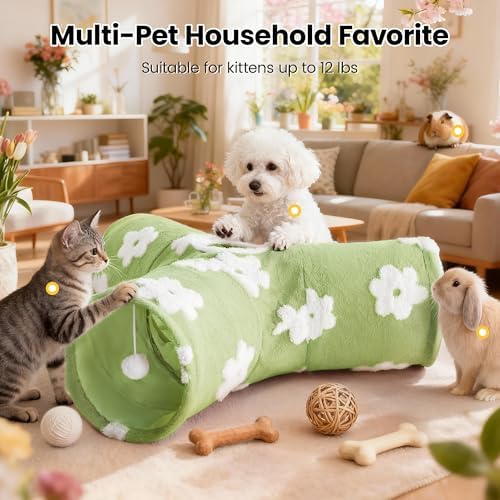 Tempcore Cat Tunnel, 3-Way Collapsible Toy for Indoor Cats, Daisy Green - Image 3