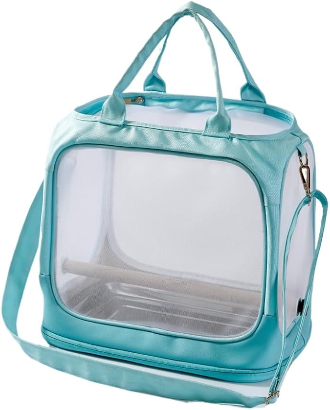 Transparent Bird Parrot Transport Cage Foldable Large Capacity Pet Carrier Bag Adjustable Shoulder Strap with Tray (Green)