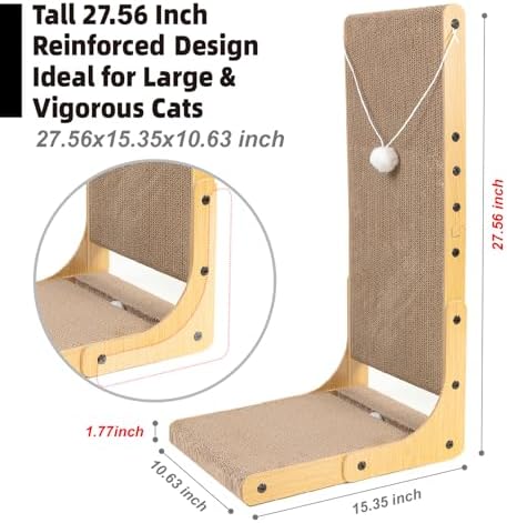 27.6 Inch Reinforced Cat Scratcher, L-Shaped Wall Mount Scratching Post with 2 Catnip Balls & 1 Fuzzy Ball Toy, Easy Flip Scratch Pad for Indoor Cats - Image 3
