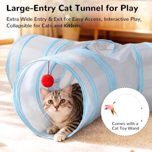 Tempcore Cat Tunnel, 3-Way Collapsible Toy for Indoor Cats, Grey & Blue - Image 3