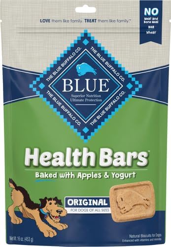 Blue Buffalo Health Bars Crunchy Dog Biscuits, Oven-Baked with Natural Ingredients, Apples & Yogurt, 16 Ounce (Pack of 4)