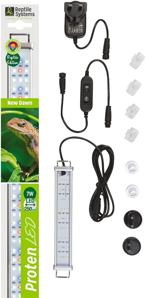 Reptile Systems New Dawn LED ProTen Fixture – Full Spectrum 10-18in 7w Lighting with Integrated Cooling – for Terrariums & Vivariums – Highlights Natural Behavior & Color