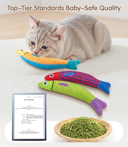 PetBusy Cat Toys with[5000mg A+Natural Catnip &Silvervine] [Baby Grade] Interactive Soft Chew Kicker Cat Toys for Indoor Cats & Kittens, [Crinkle &Bell] Fish Sound Toy, Drives Bored Cat Crazy with Fun - Image 6