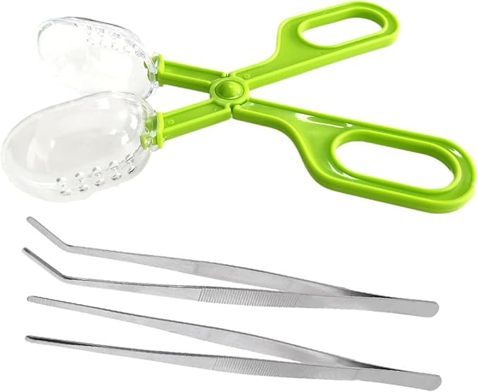 3in1 Feeding Tool Reptile Feeding Tongs Cricket Clamp Bug Scooper, Cleaning Supplies Scooper+ 2x Tweezers for Reptile, Hedgehog, Hamsters, Guinea Pig,Lizard, Spider Bearded Dragon (Green)
