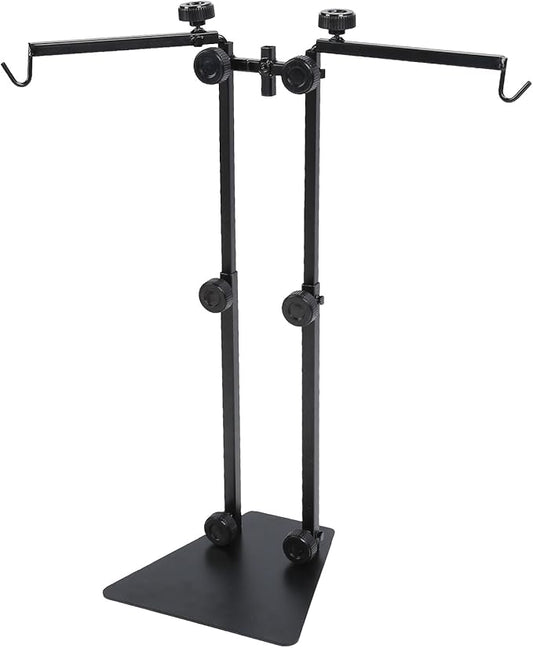 Reptile Lamp Stand, Metal Adjustable Double Hook Light Stand Reptile Lamp Fixture Base with Heavy Base for Terrarium Tank Amphibians