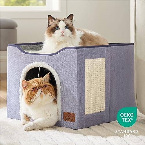 Bedsure Cat House Bed for Indoor Cats with Fluffy Ball and Scratch Pad - Image 5