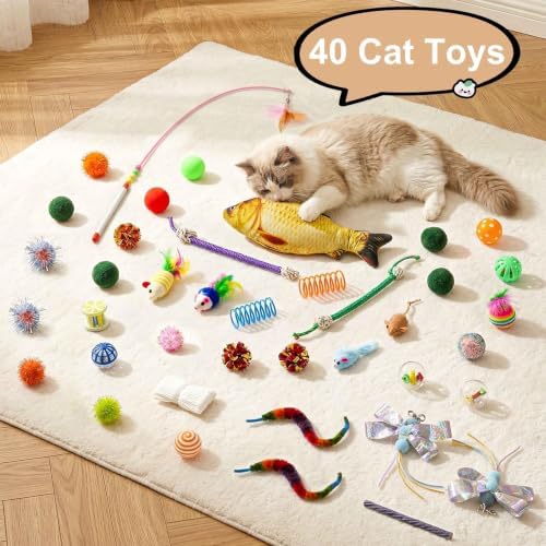 Cat Tunnel Bed with 40 Pcs Interactive Cat Toys, White - Image 4