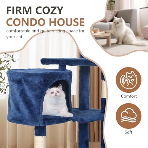 FDW | 36" Cat Tree Tower | Navy Blue | Multi-Level Indoor Activity Center - Image 4