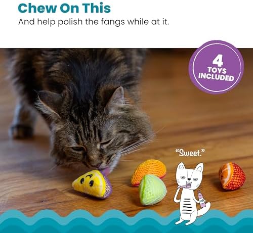 Catstages Dental Fruit Wedges Chew Cat Toys with Catnip, 5.3", 4-Pack - Image 2