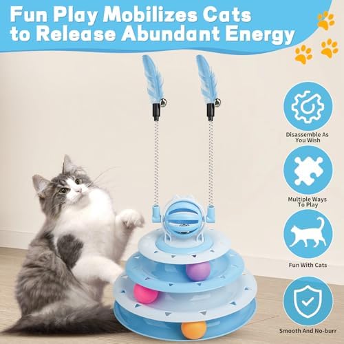 Goosheep Cat Toy Interactive Pet Plaything for Indoor Kitten Interactive Kitty Puzzle Ball with 2 Cat-Tease (Blue) - Image 5