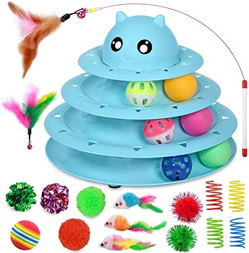 UPSKY 20 PCS Cat Toys Set with Teaser, Mice, Spring, and Various Ball Toys by UPSKY