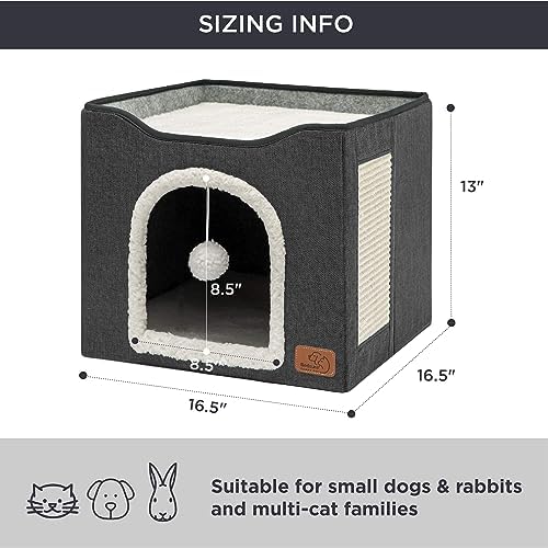 Bedsure Cat House Bed for Indoor Cats with Fluffy Ball and Scratch Pad - Image 6