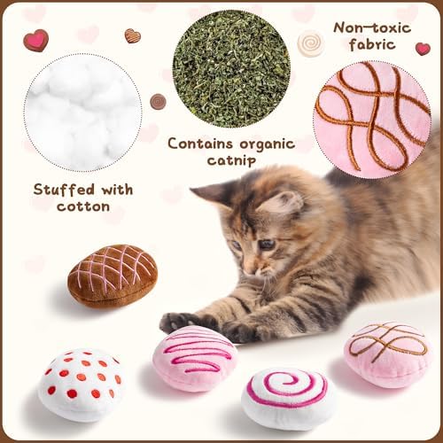 MALLMALL6 Catnip Toys for Cat - 5Pcs Valentines Chocolate Truffles Catmint Interactive Teething Chew Kick Cat Toy for Indoor Kitten, Soft Candy Pet Supplies, Pet Valentines Gifts for Kitten Lover - Image 3