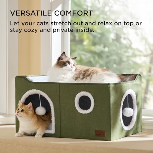 Bedsure Extra Wide Cat House Bed with Fluffy Ball and Scratch Pad - Image 4