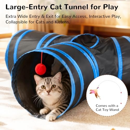 Tempcore Cat Tunnel, 3-Way Collapsible Toy for Indoor Cats, Royal Blue - Image 4