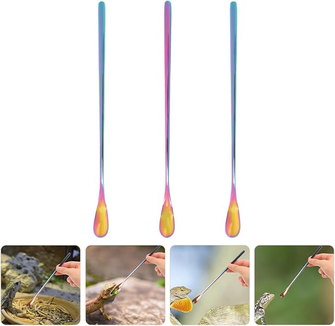 BESPORTBLE 3pcs Reptile Care Small Pet Feeding Spoon Stainless Steel Lizard Food Scoop Comfortable Handling